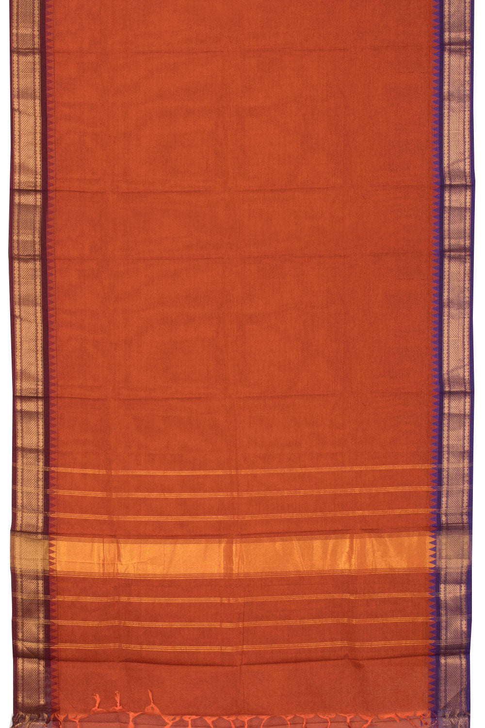 Rust Orange Handwoven Kanchi Cotton Saree - Avishya