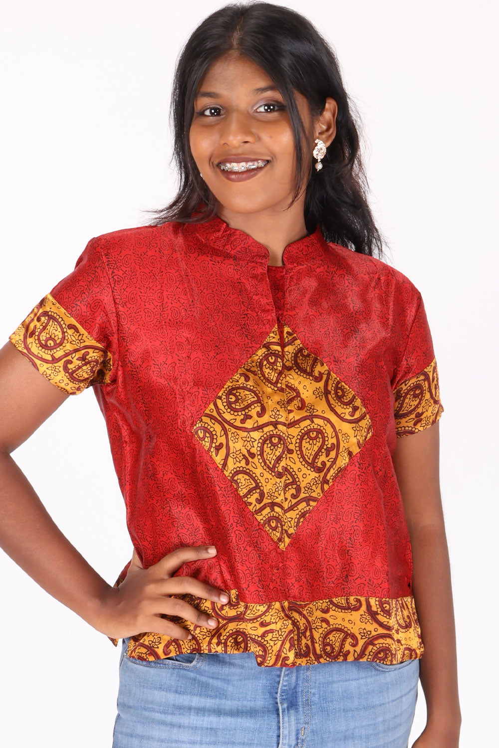 Maroon Handcrafted Bagh Printed Modal Short Top