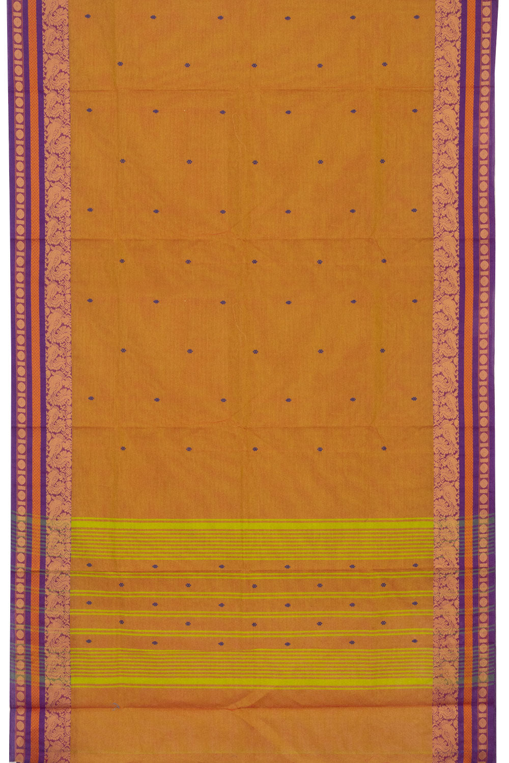 Hunyadi yellow Handwoven Kanchi Cotton Saree-Avishya