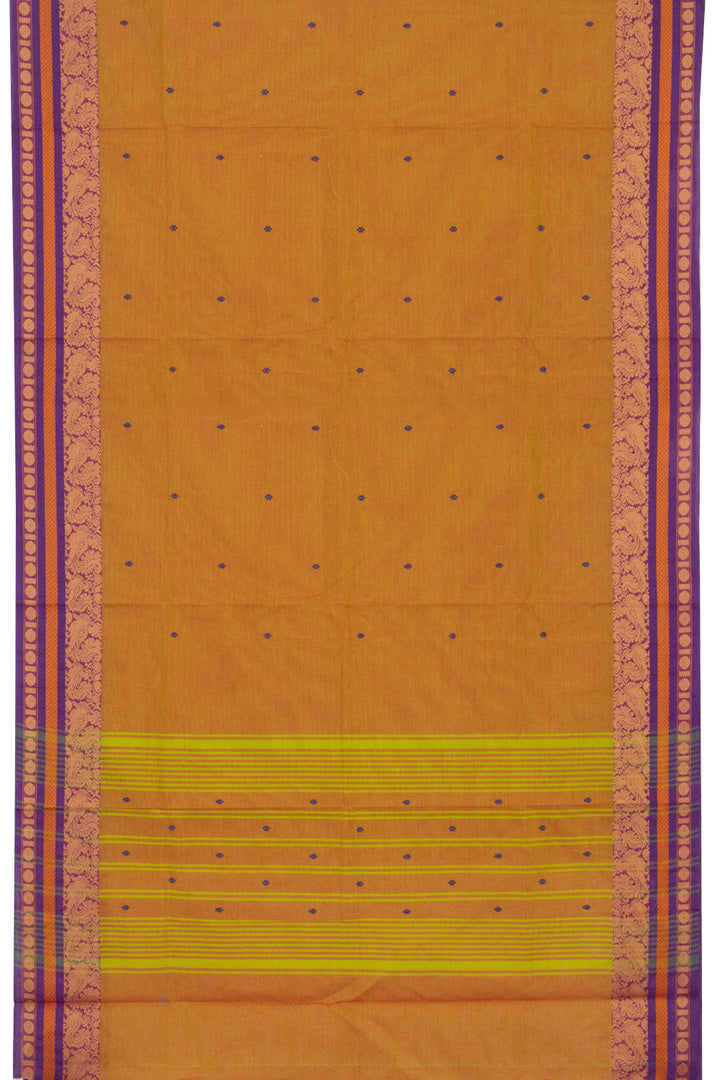 Hunyadi yellow Handwoven Kanchi Cotton Saree-Avishya