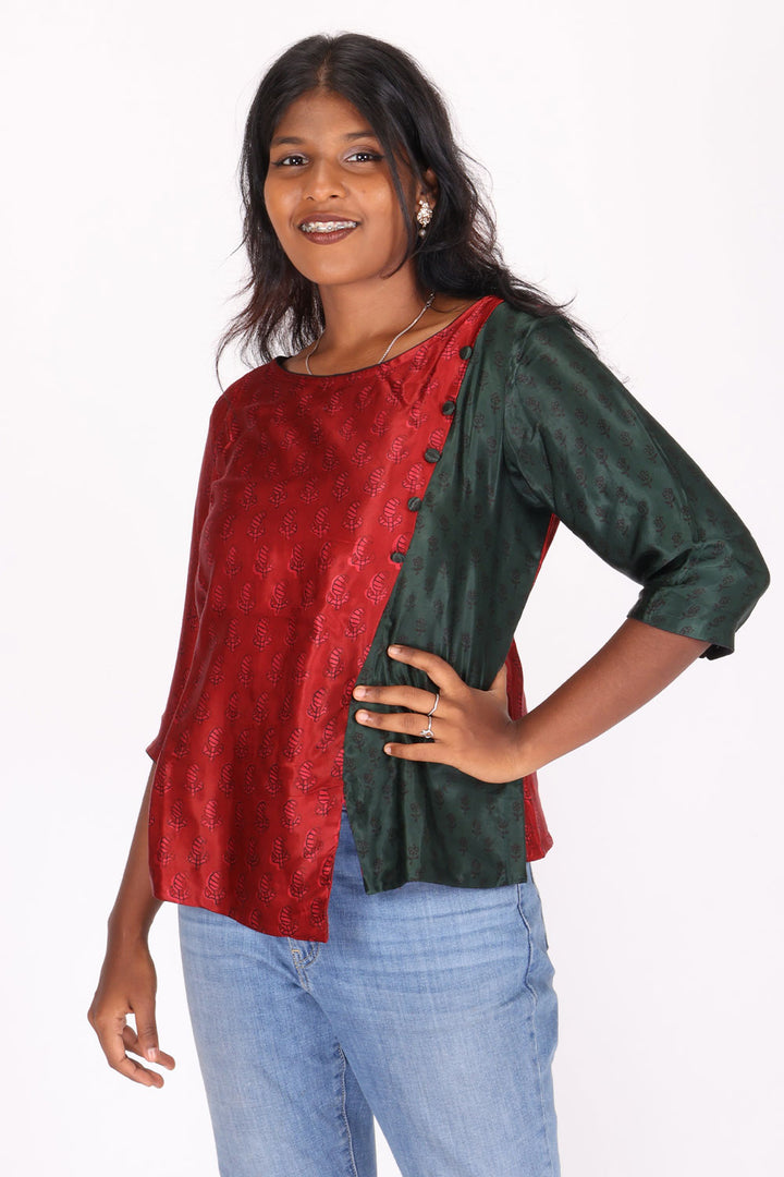 Maroon Handcrafted Bagh Printed Modal Short Top