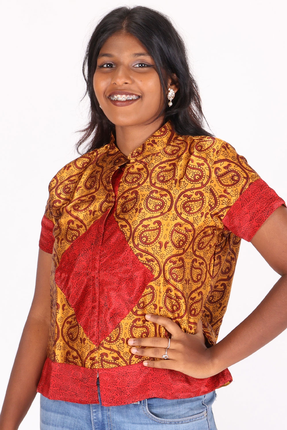 Maroon Handcrafted Bagh Printed Modal Short Top