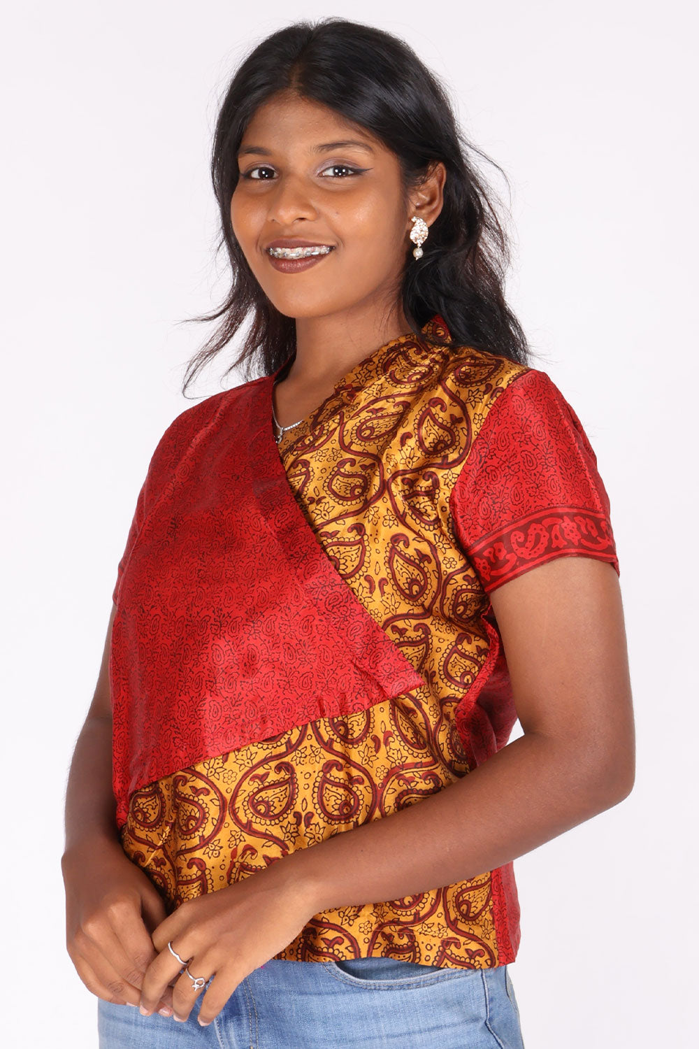 Maroon Handcrafted Bagh Printed Modal Short Top 