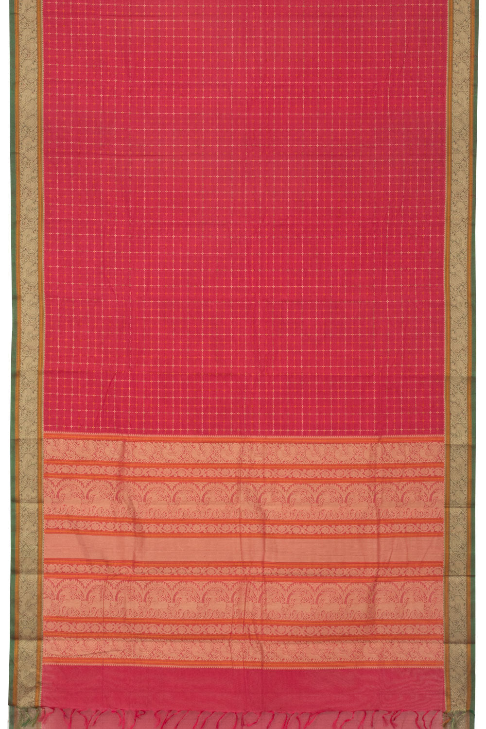 Red Handwoven Kanchi Cotton Saree 10066814