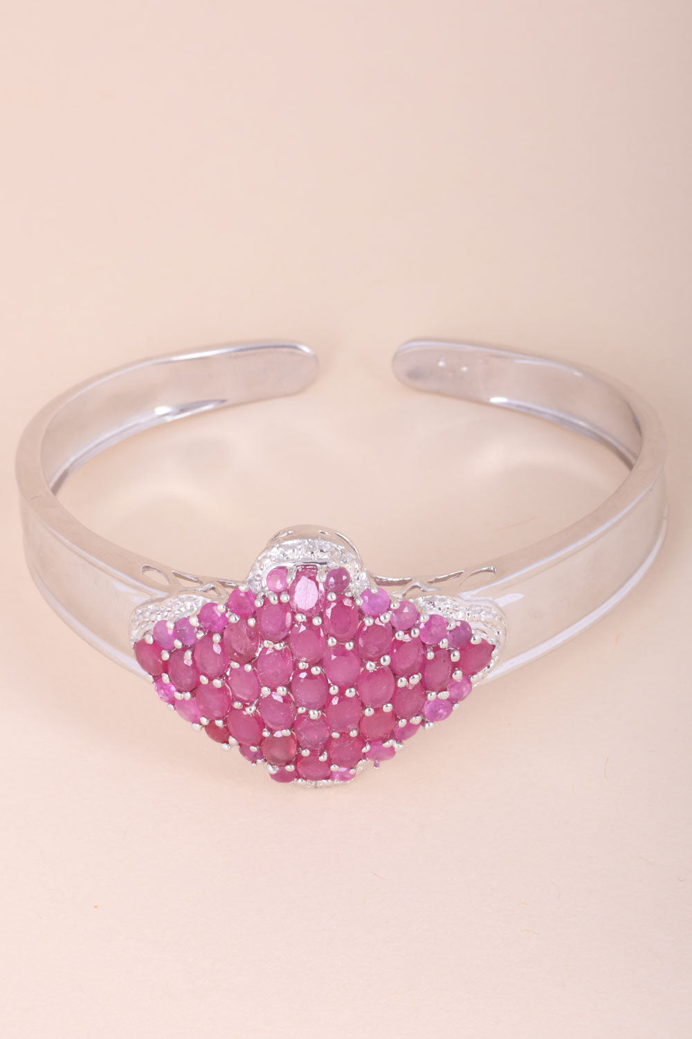 Ruby With White Topaz Sterling Silver Bangle - Avishya