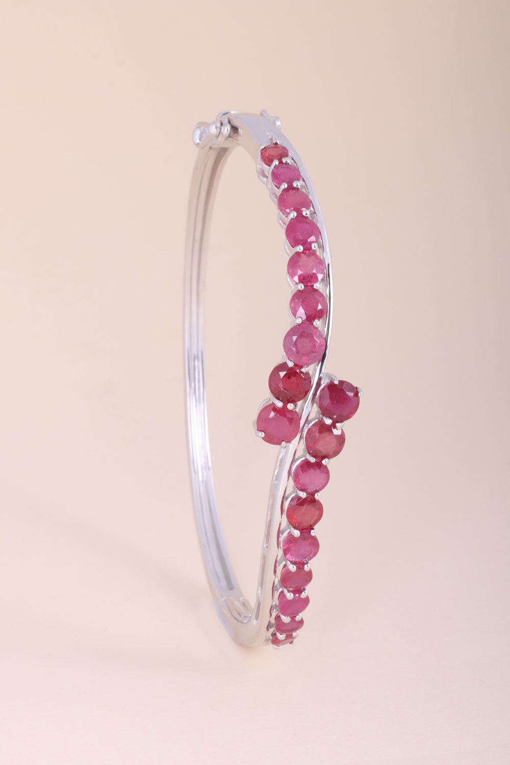 Ruby With White Topaz Sterling Silver Bangle - Avishya