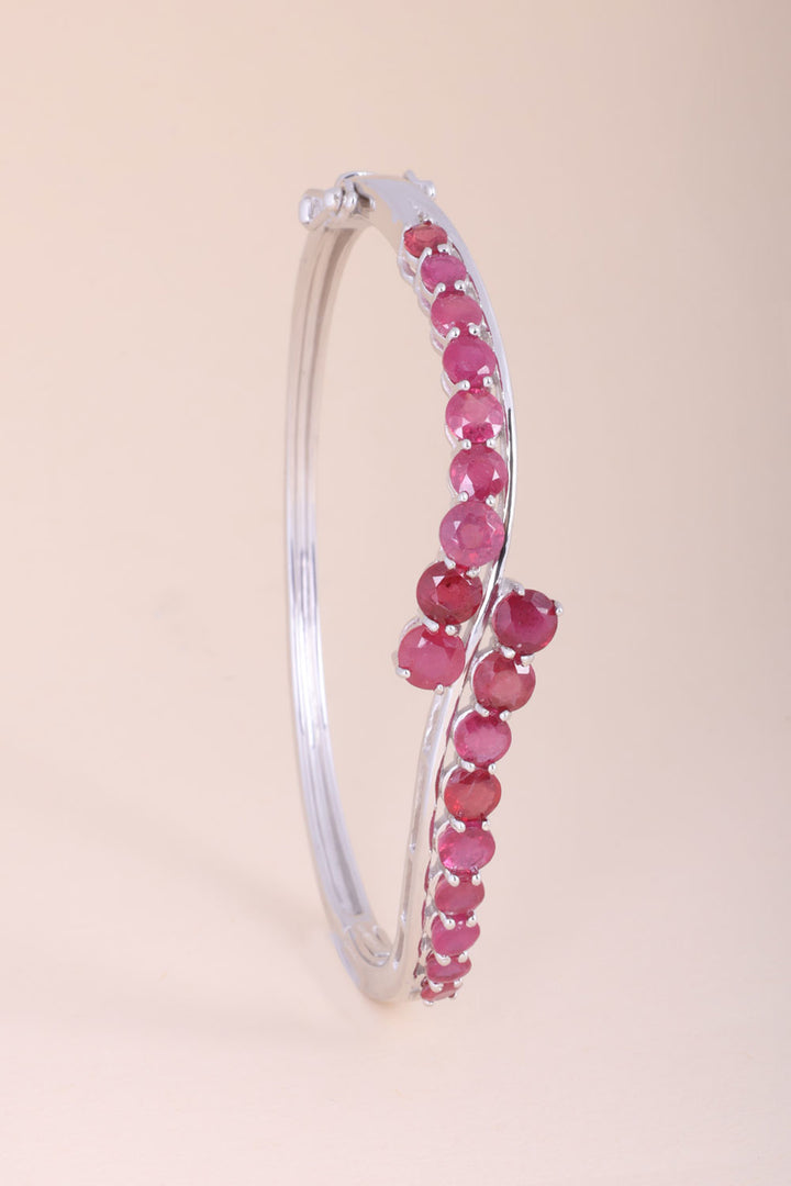 Ruby With White Topaz Sterling Silver Bangle - Avishya