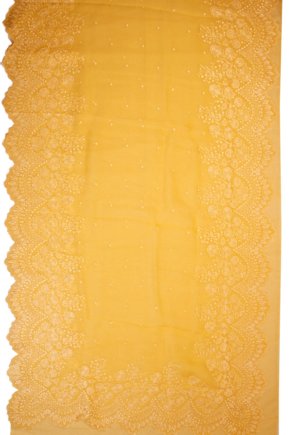 Yellow Hand Embroidered Pure Silk Organza Saree - Avishya