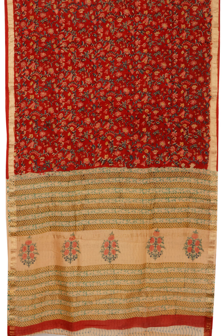 Red Anokhi Hand Block Printed Saree  - Avishya