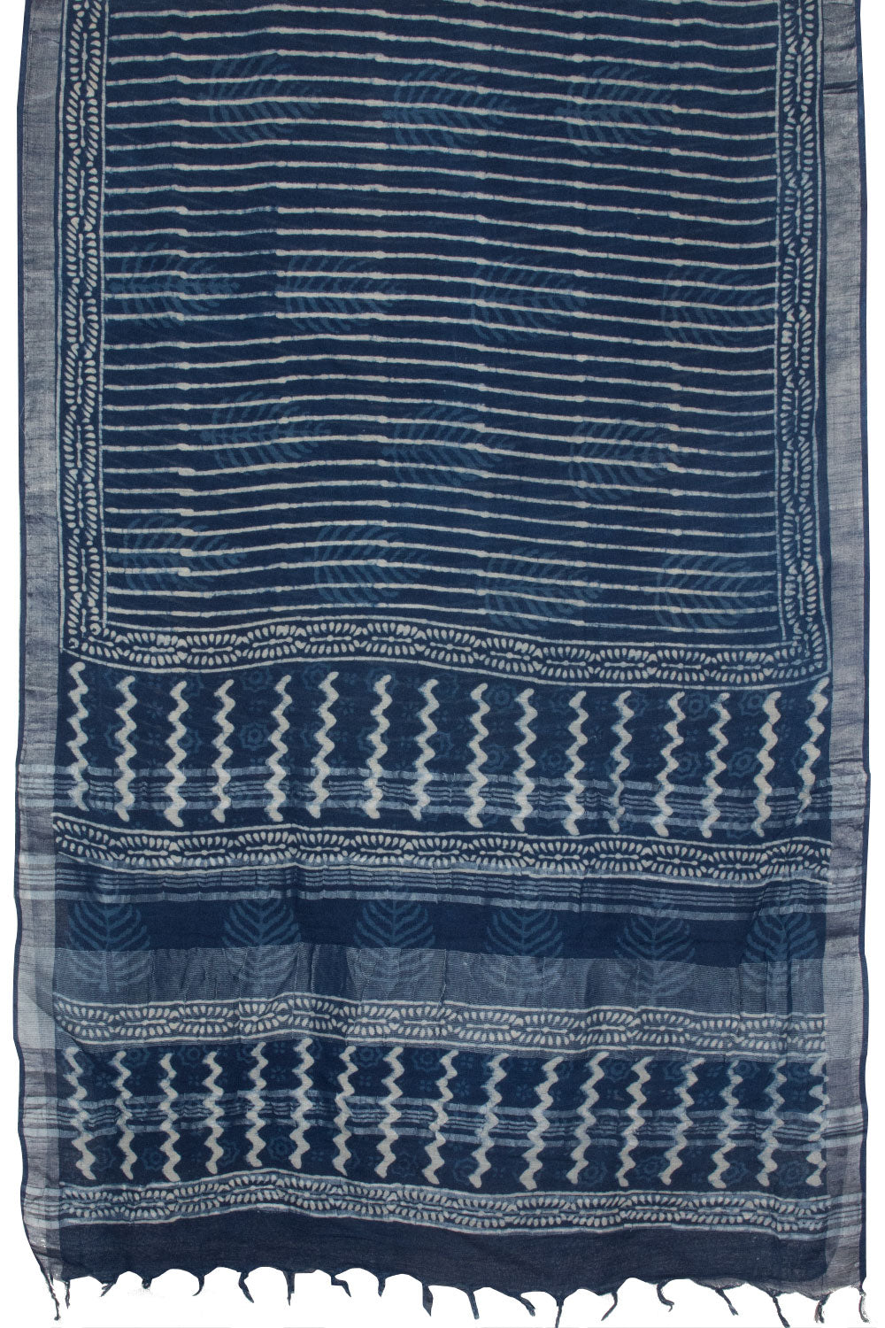 Space Blue Hand Block Printed linen saree-Avishya