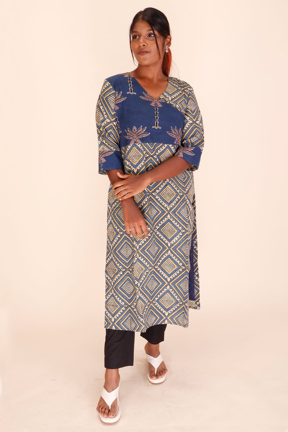 Blue Ajrakh Printed Cotton Kurta 10067395