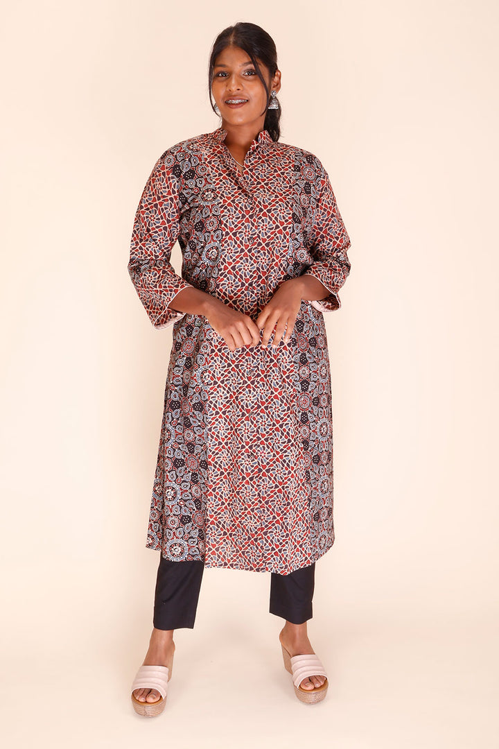 Blue Ajrakh Printed Cotton Kurta 10067399 - Avishya