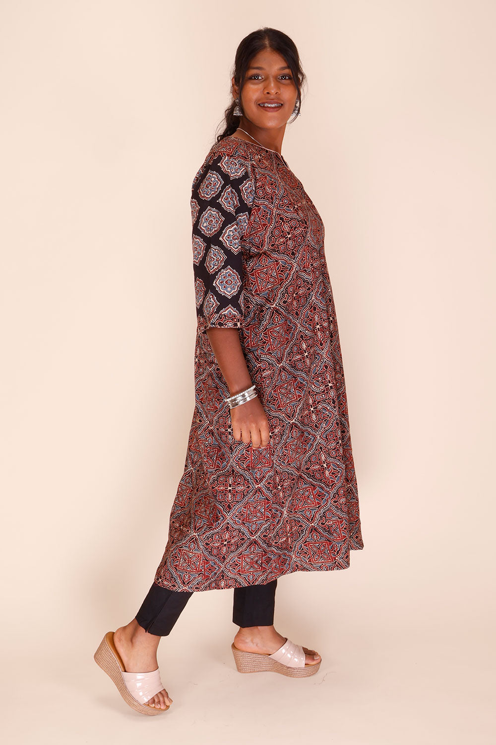 Black Ajrakh Printed Cotton Kurta 10067400 - Avishya