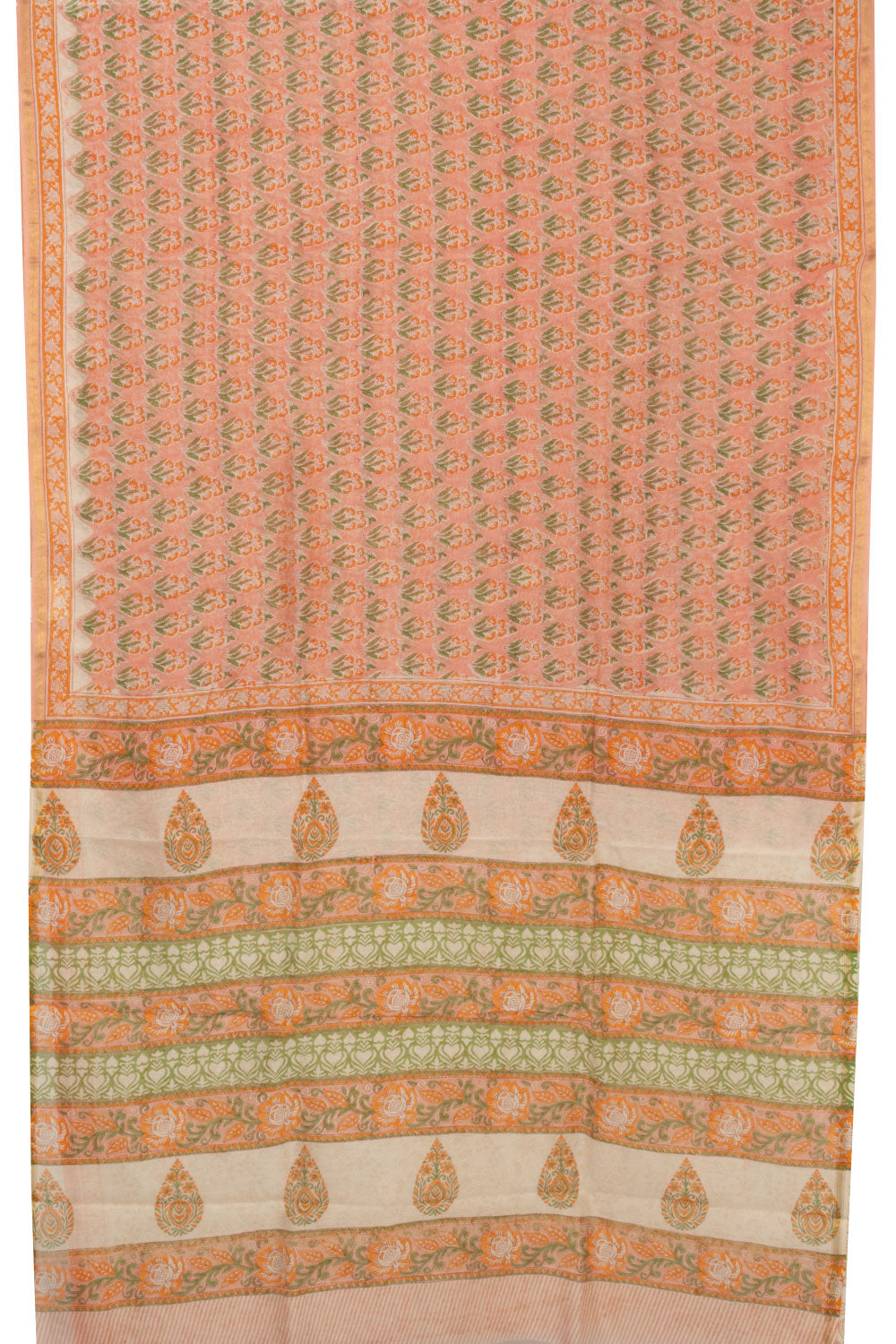 Peach Vanaspathi Hand block Printed Silk Cotton Saree - Avishya