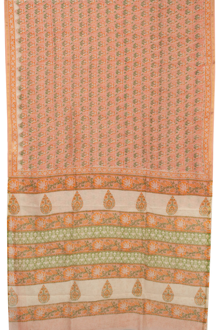 Peach Vanaspathi Hand block Printed Silk Cotton Saree - Avishya