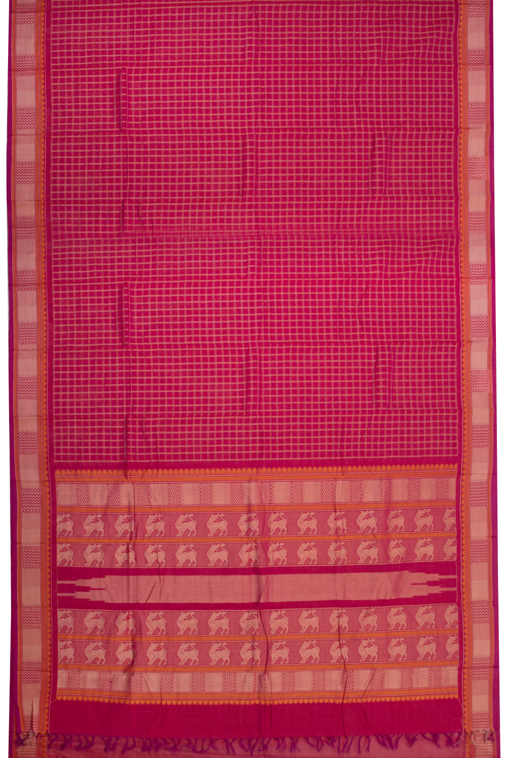 Ruby Red Handwoven Kanchi Cotton Saree - Avishya