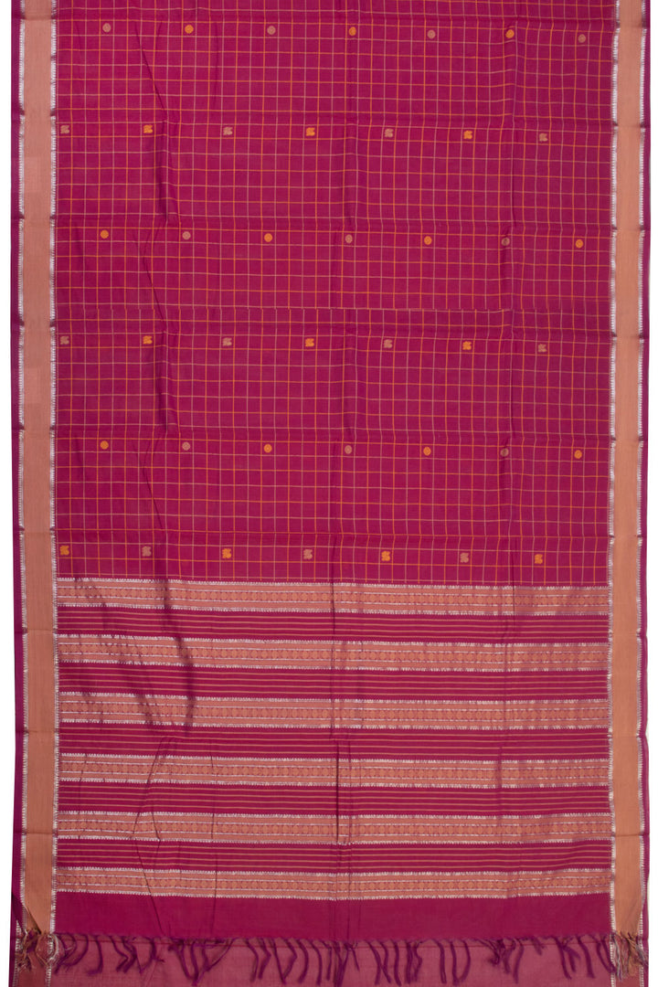 Ruby Red Handwoven Kanchi Cotton Saree - Avishya