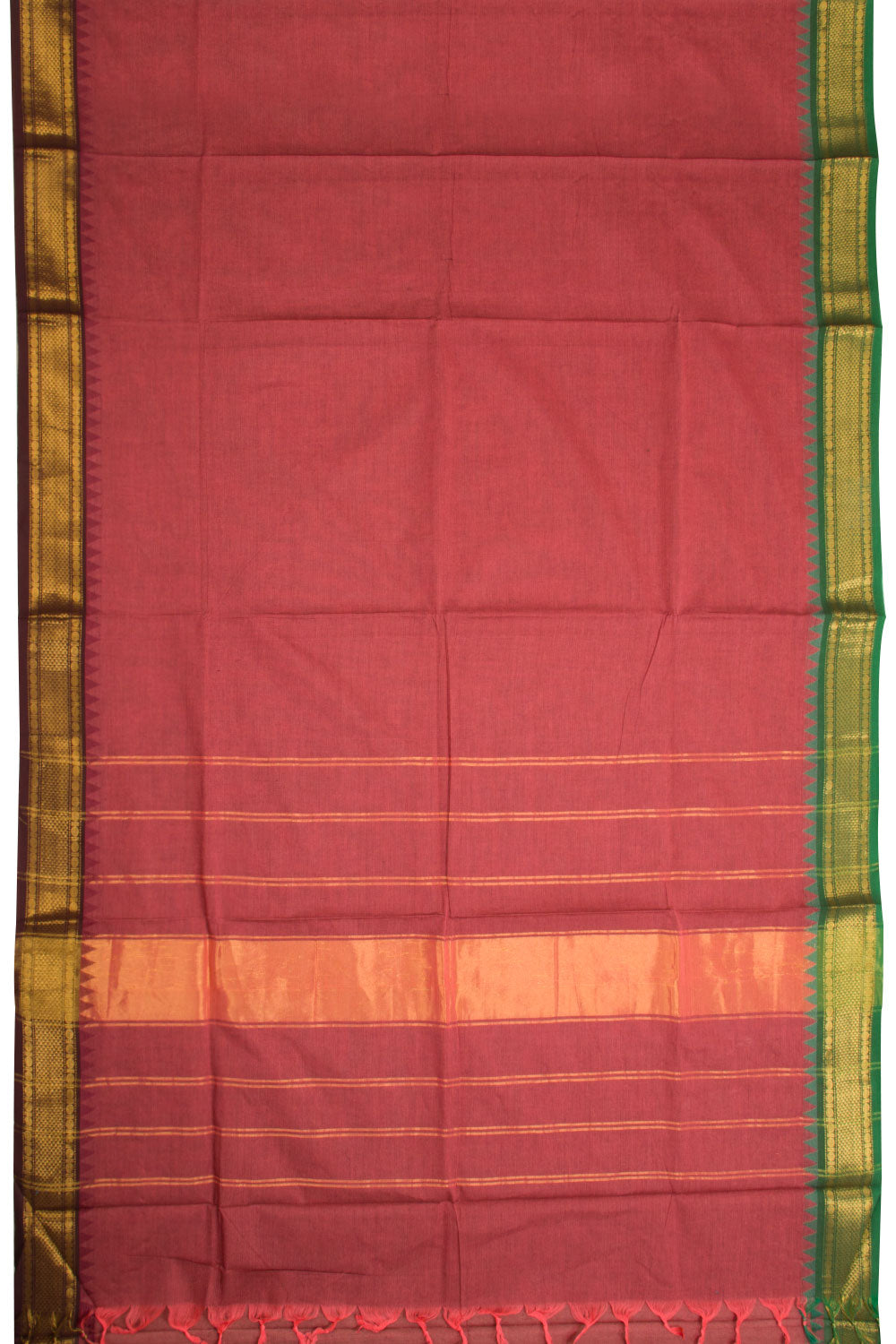 Rouge Pink Handwoven Kanchi Cotton Saree - Avishya