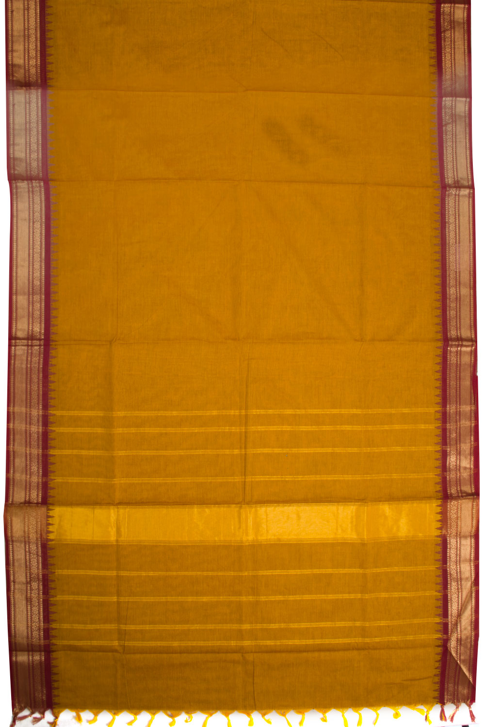 Sunset Yellow Handwoven Kanchi Cotton Saree -Avishya