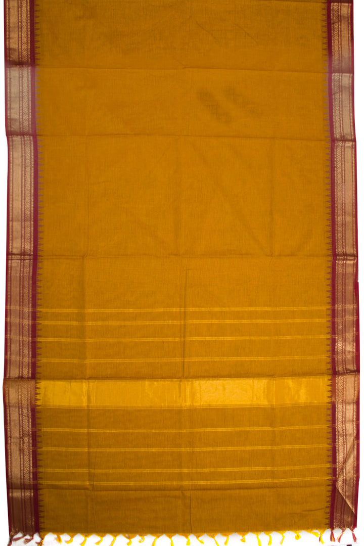 Sunset Yellow Handwoven Kanchi Cotton Saree -Avishya