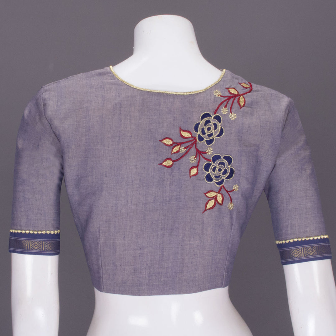 Grey Hand Embroidered Silk Blouse - Avishya