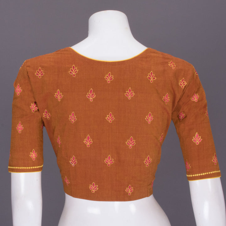 Brown Hand Embroidered Silk cotton Blouse - Avishya