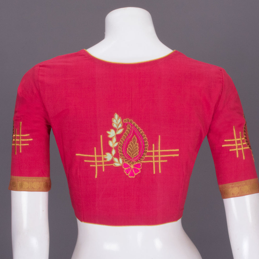 Red Hand Embroidered Silk cotton Blouse - Avishya