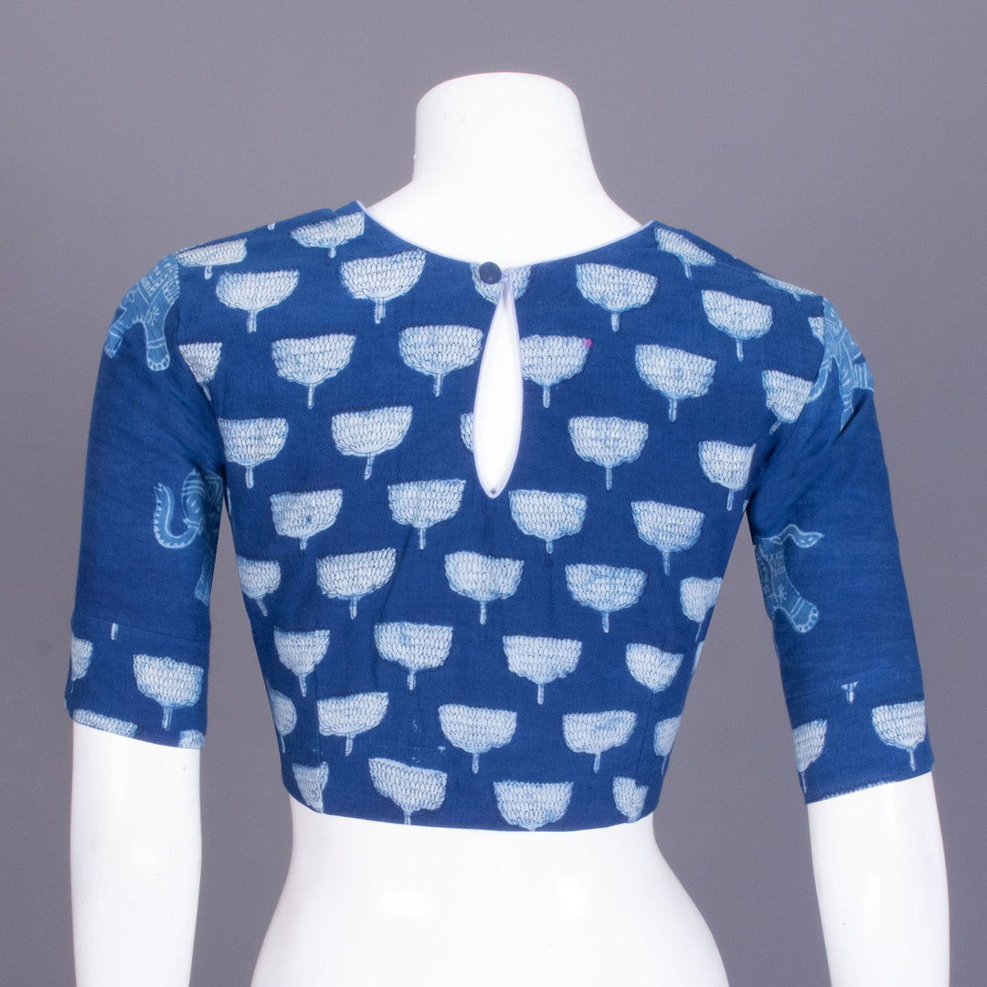 Blue Dabu Printed Cotton Blouse - Avishya