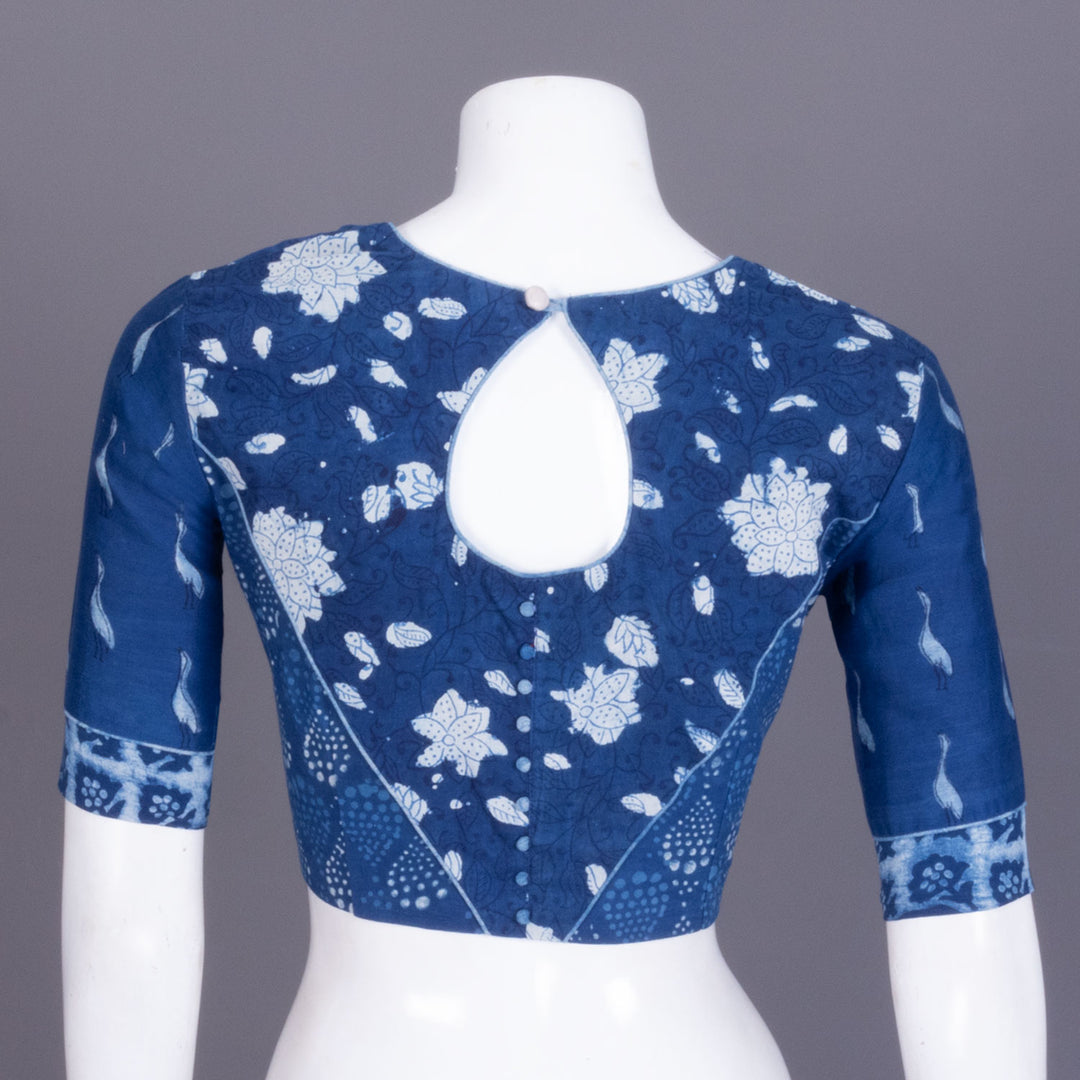 Blue Dabu Printed Indigo Cotton Blouse  - Avishya