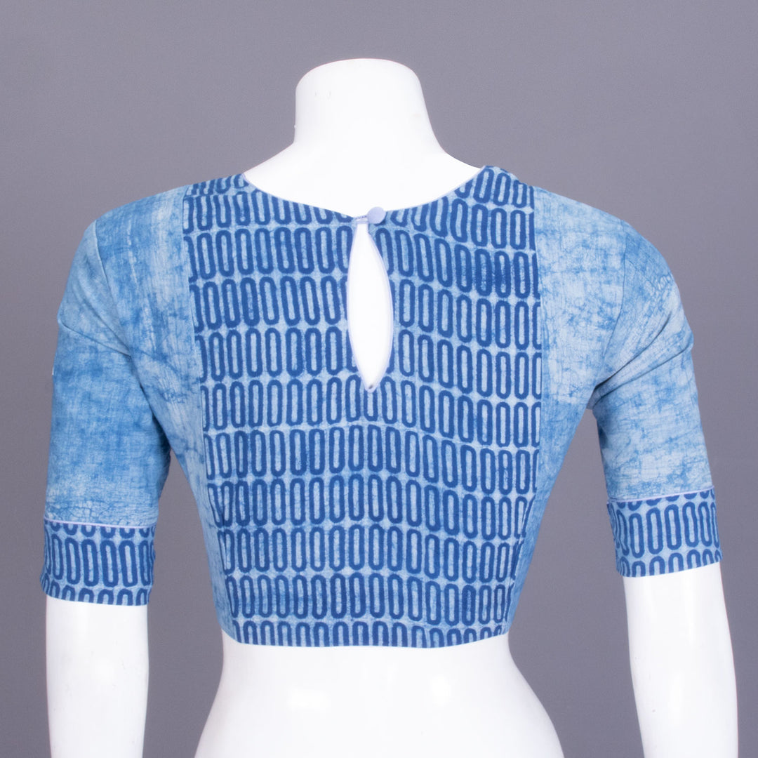 Blue Dabu Printed Cotton Blouse - Avishya