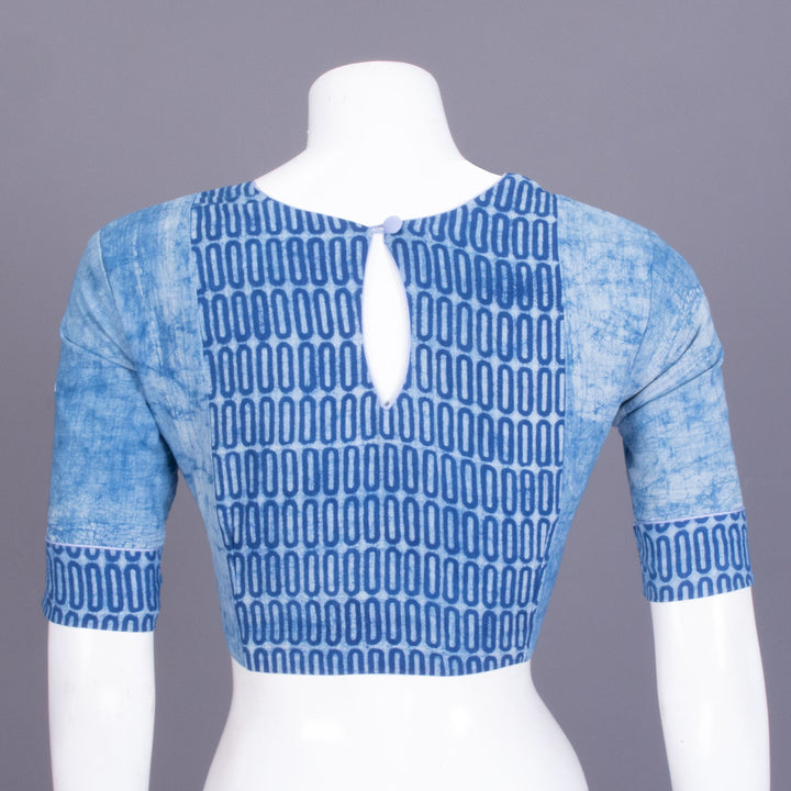 Blue Dabu Printed Cotton Blouse - Avishya