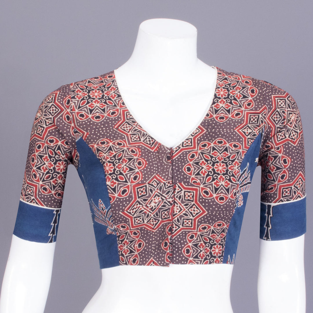 Blue Ajrakh Printed Patch Work Blouse - Avishya