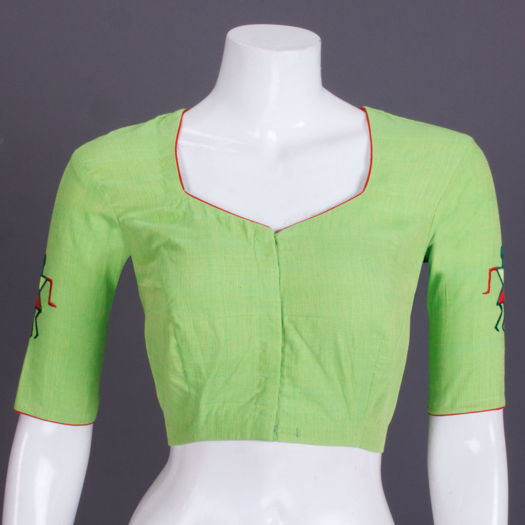 Green Embroidered Mangalgiri Cotton Blouse - Avishya