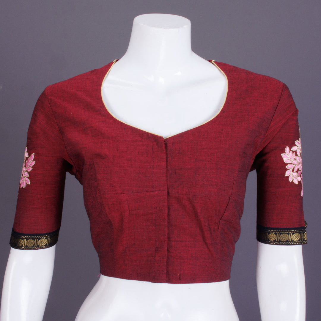 Maroon Embroidered Mangalgiri Cotton Blouse - Avishya