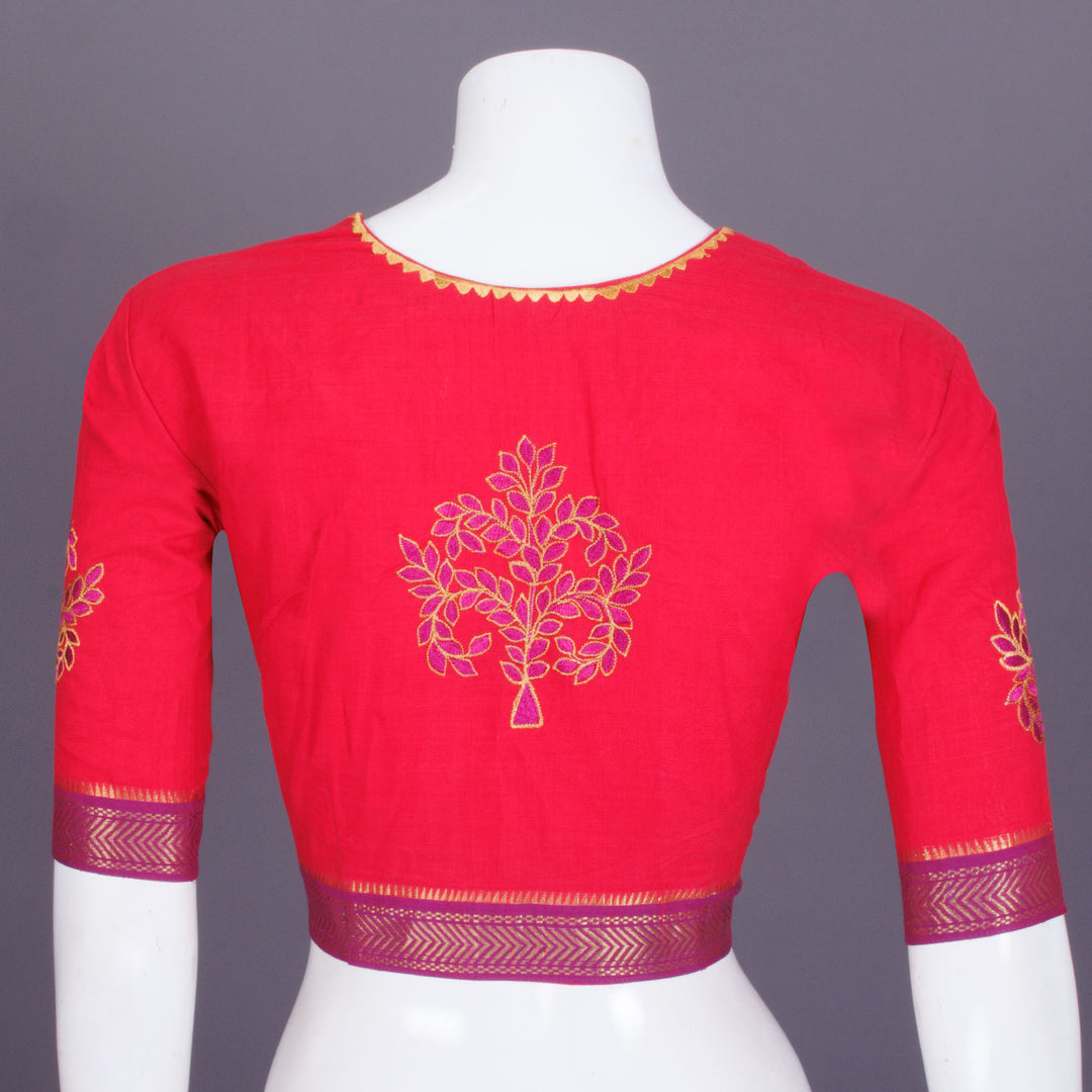 Red Embroidered Mangalgiri Cotton Blouse - Avishya