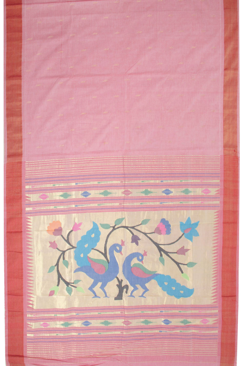 Pink Handloom Paithani Cotton Saree 10068435 - Avishya