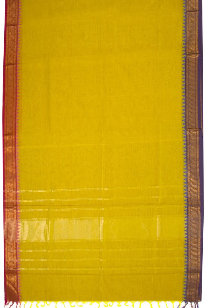 Yellow Handwoven Kanchi Cotton Saree 10068476 - Avishya