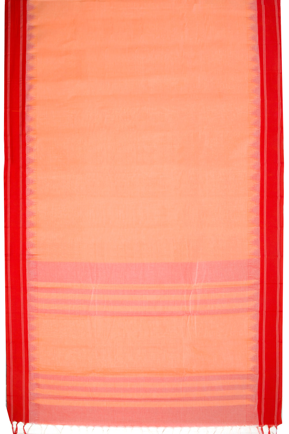 Peach Handwoven Korvai Kanchi Cotton Saree - Avishya