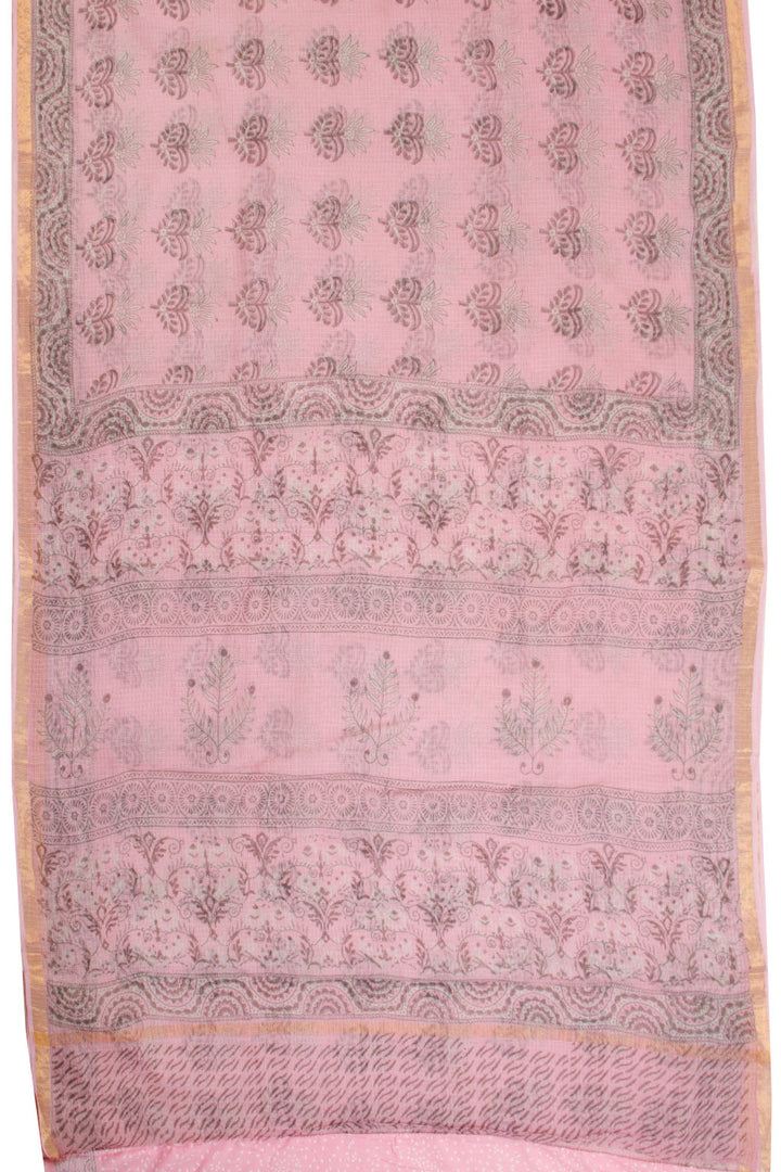 Pink Hand Block Printed Kota Cotton Saree 10068628 - Avishya