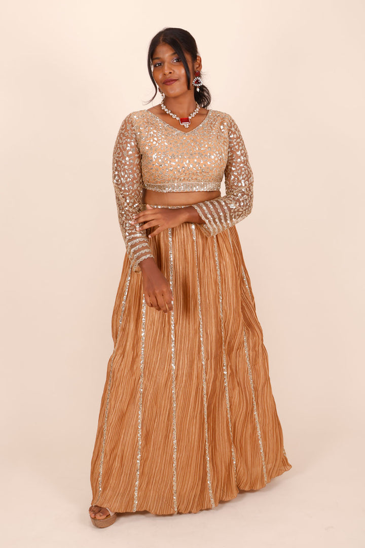 Bronze Brown Net Silk Embroidered Lehenga 10068664