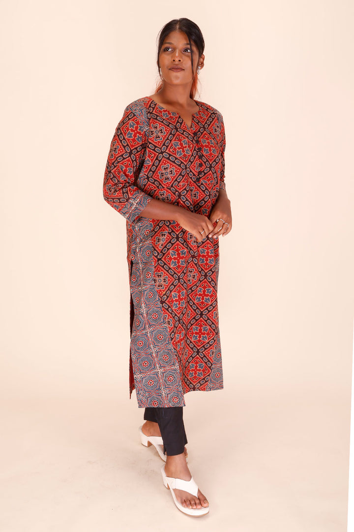 Maroon Ajrakh Printed Cotton Kurta 10069404 - Avishya