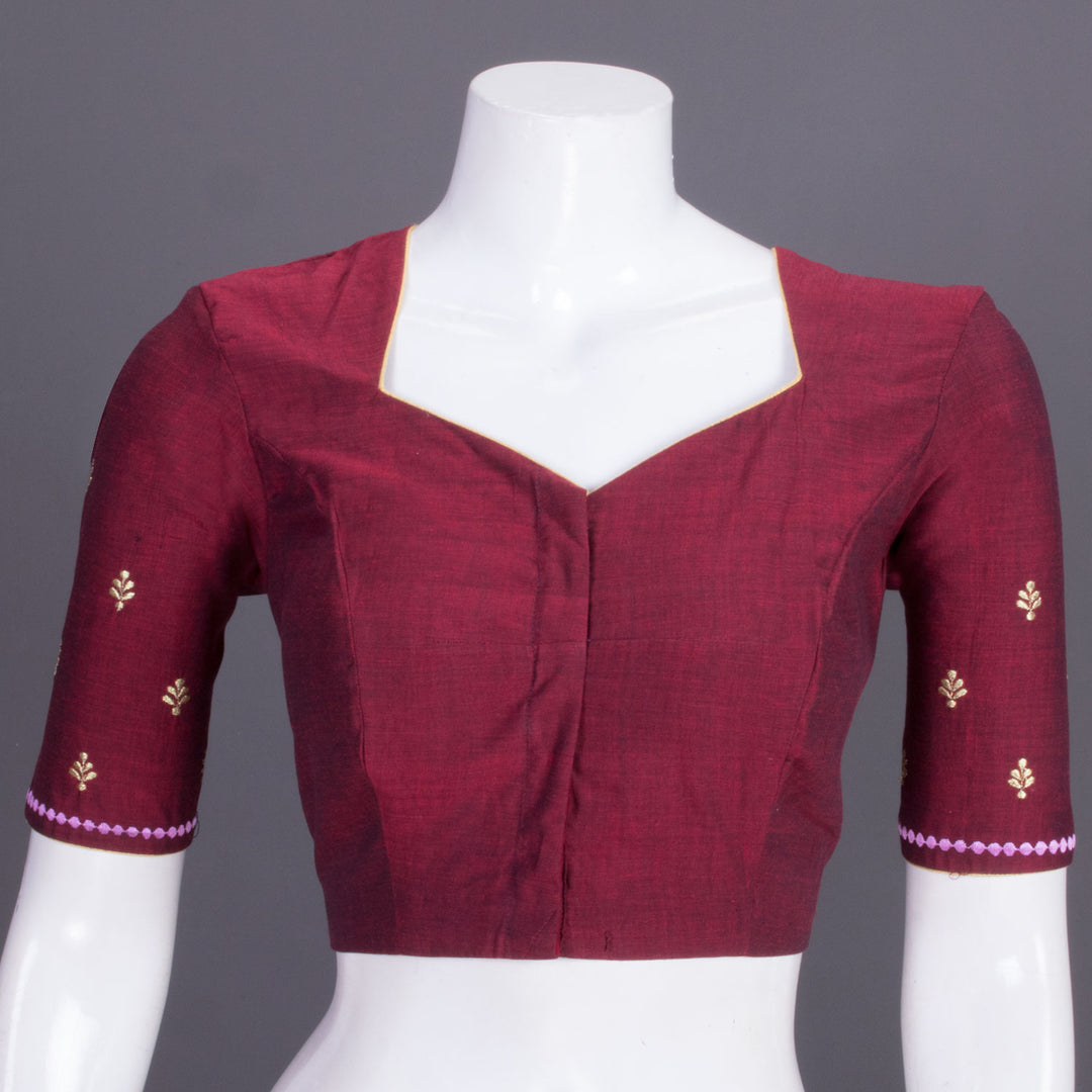 Maroon Embroidered Cotton Blouse 10069438 - Avishya