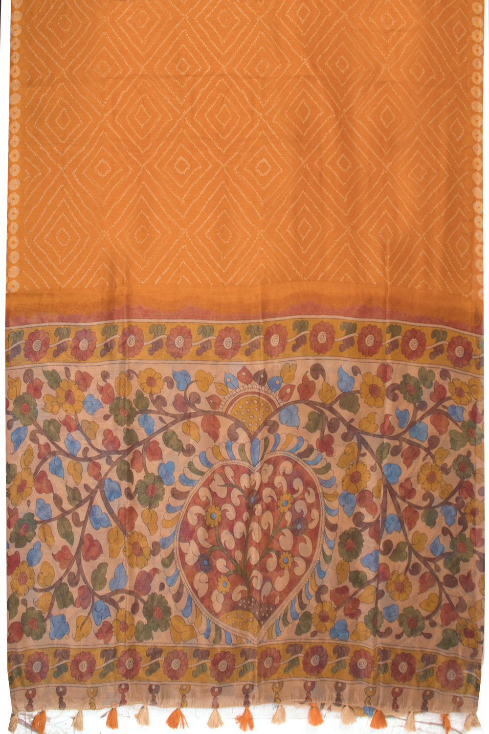 Dutch Orange Fancy Printed Linen Saree with Kalamkari Pallu- Avishya