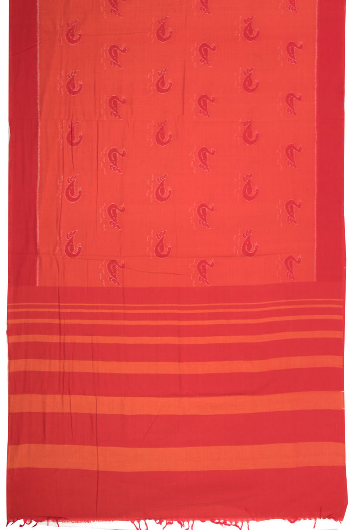 Fire Orange Maniabandha Odisha Ikat Cotton Saree