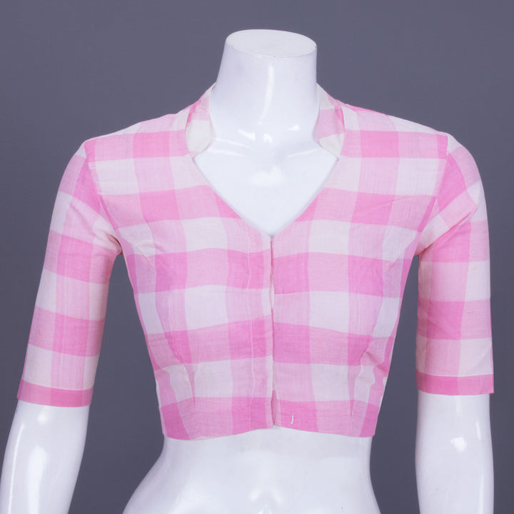 Pink Checked Andhra Cotton Blouse 10070403