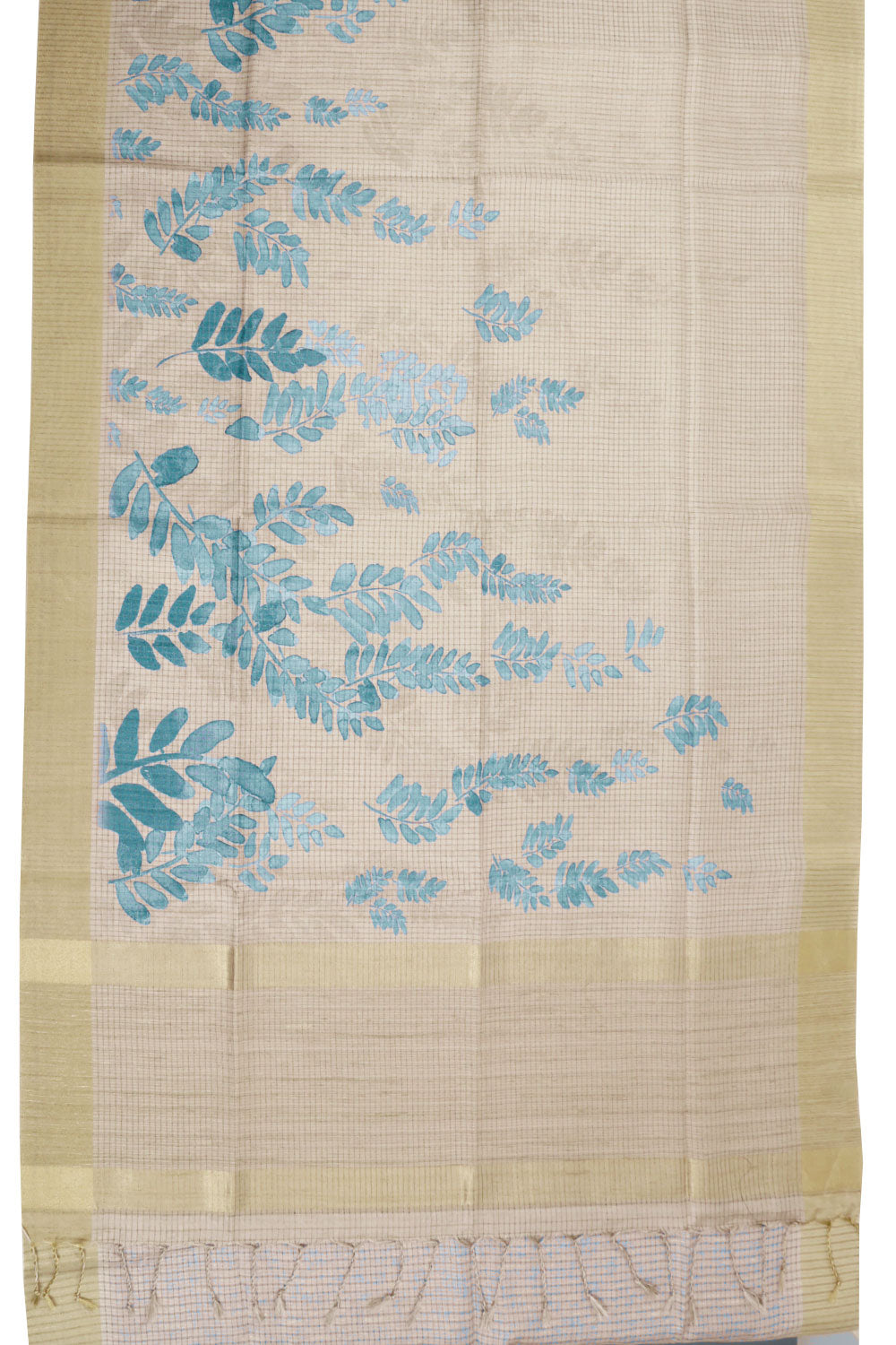 Beige Printed Tussar Silk Saree