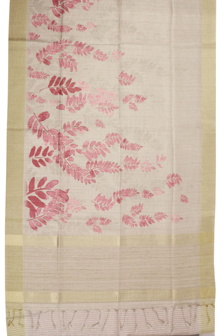 Beige Printed Tussar Silk Saree