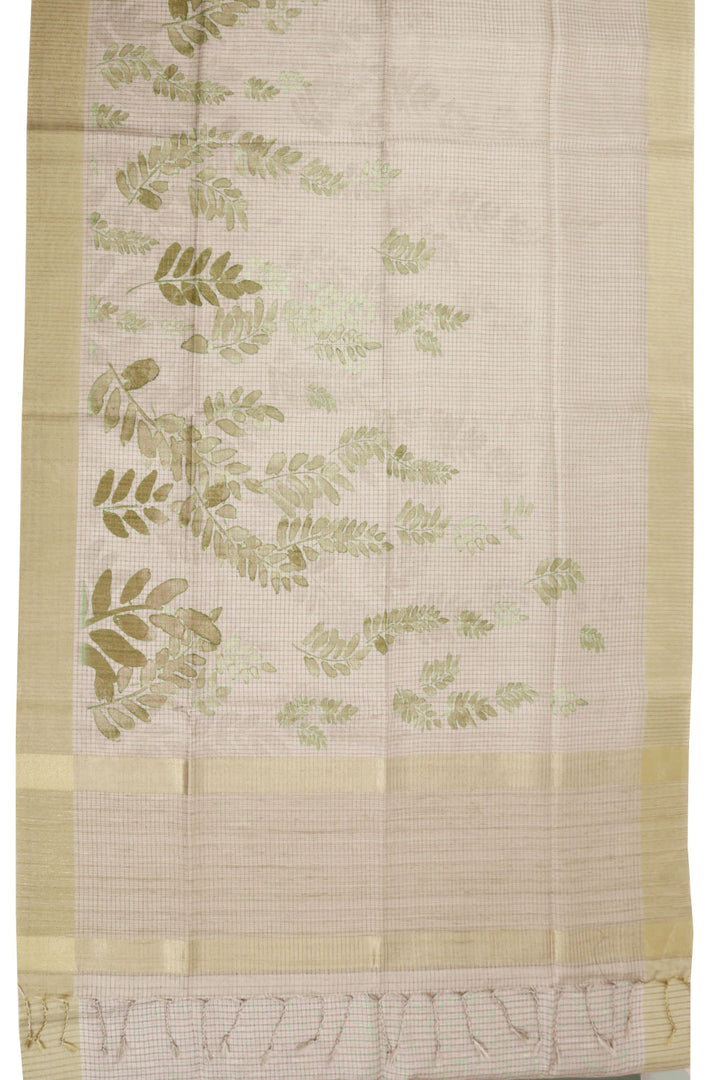 Beige Printed Tussar Silk Saree