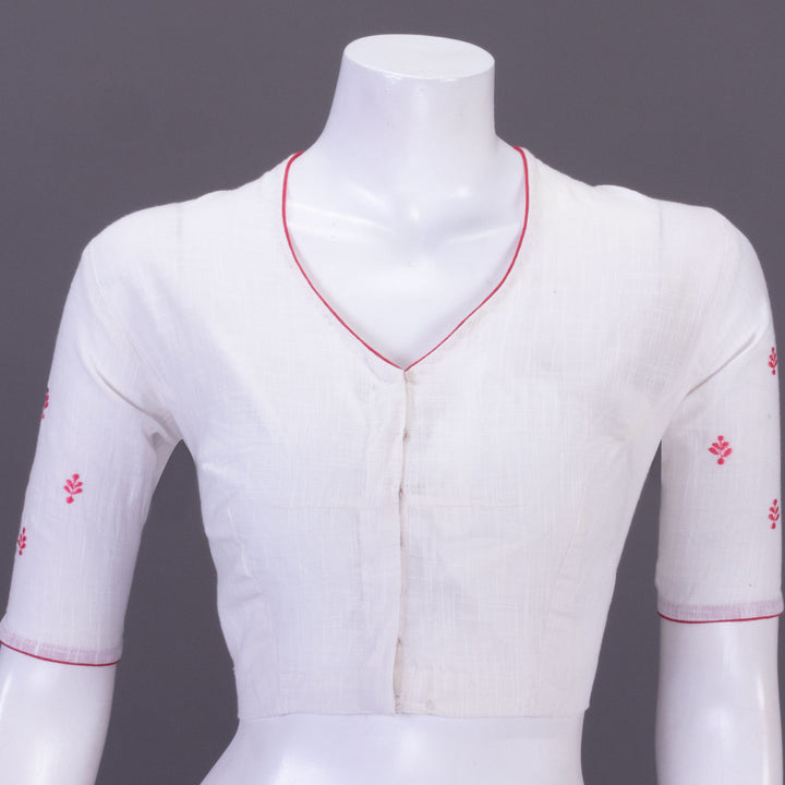 White Slub Cotton Hand Embroidered Blouse