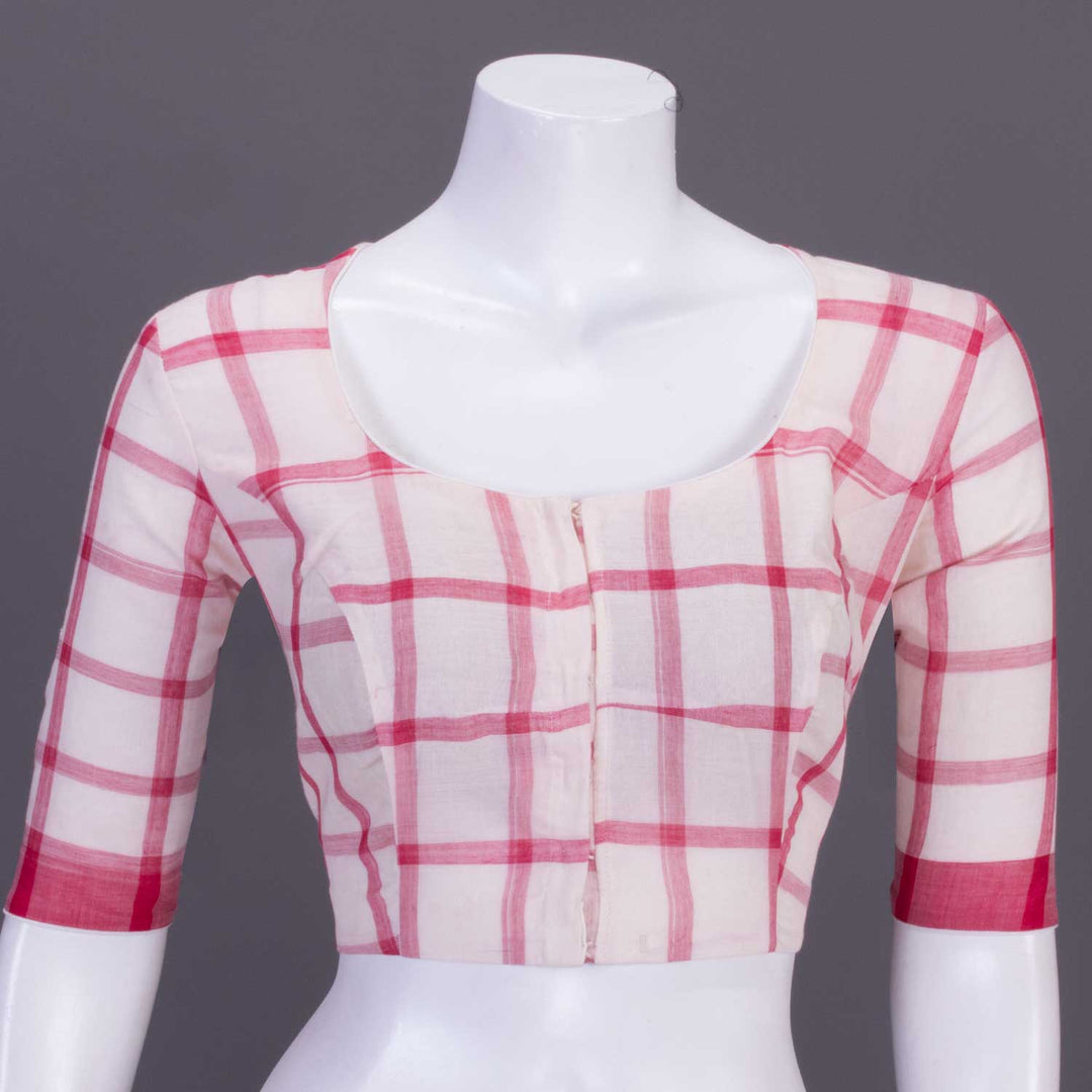 White Checked Andhra Cotton Blouse 10070806